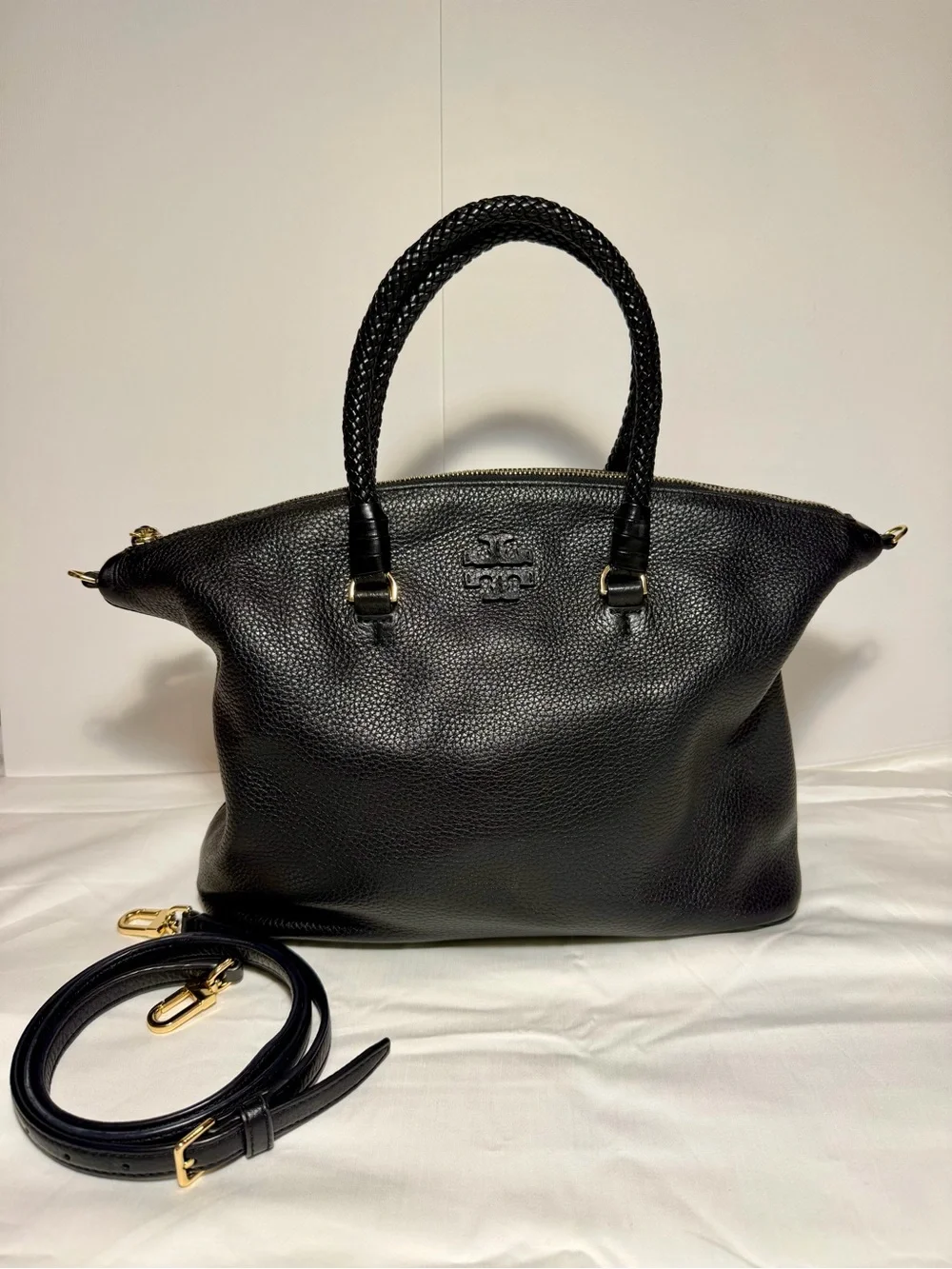 Tory Burch Black Leather Mcgraw Dome Tote